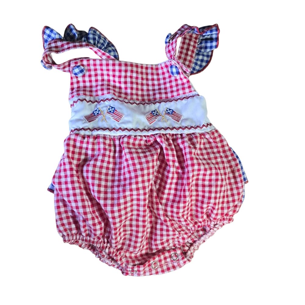 Red And Blue Gingham Baby Romper Size 3-6m